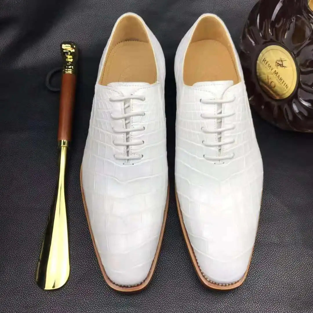 Goodyear Trendy Office Formal Shoes for Men Genuine Leather Crocodile White Wedding Shoes Alligator Luxury Men's Dress Shoes