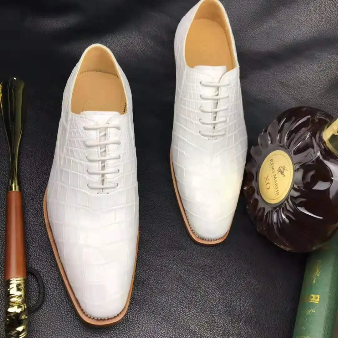 Goodyear Trendy Office Formal Shoes for Men Genuine Leather Crocodile White Wedding Shoes Alligator Luxury Men's Dress Shoes