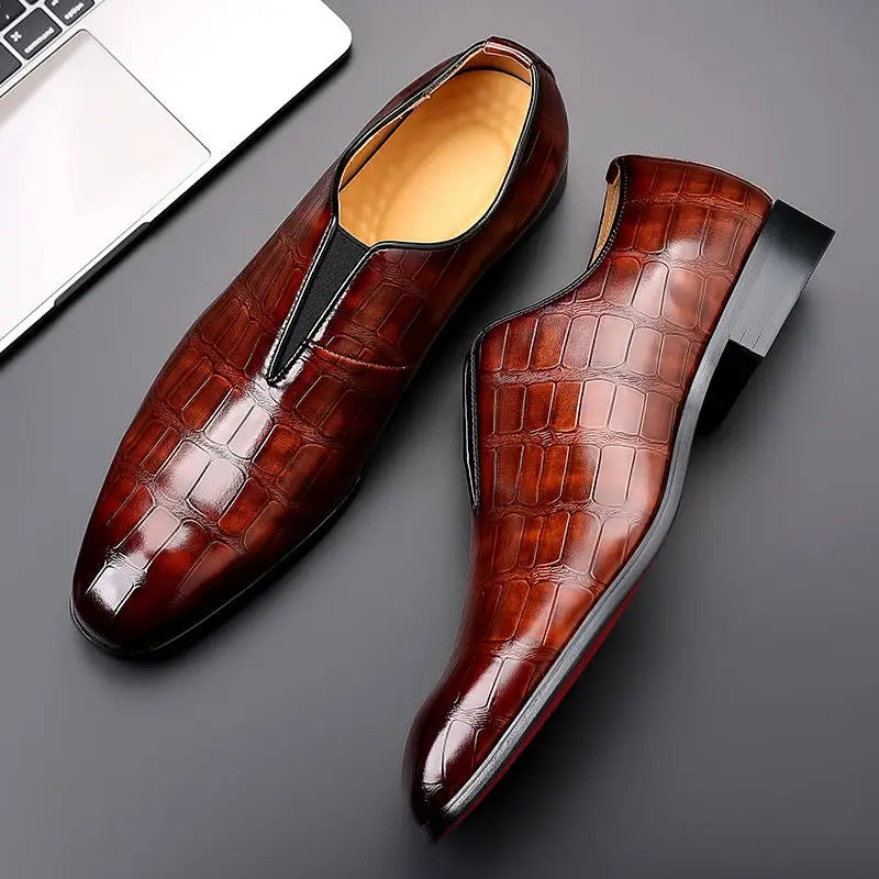 2024 Drop Shipping Men's Breathable British Style Business Shoes Fashion Classic Men Dress Black Leather Flat Shoes