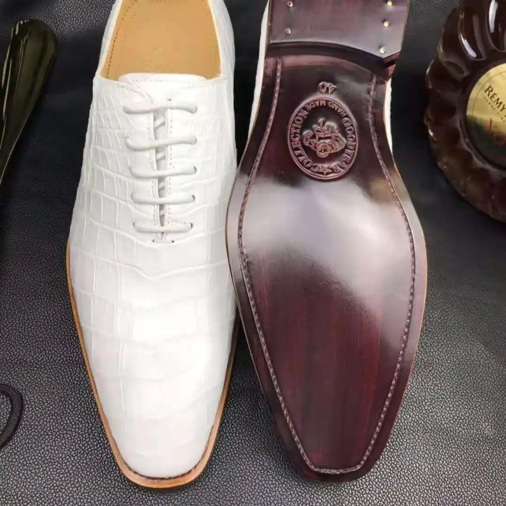 Goodyear Trendy Office Formal Shoes for Men Genuine Leather Crocodile White Wedding Shoes Alligator Luxury Men's Dress Shoes