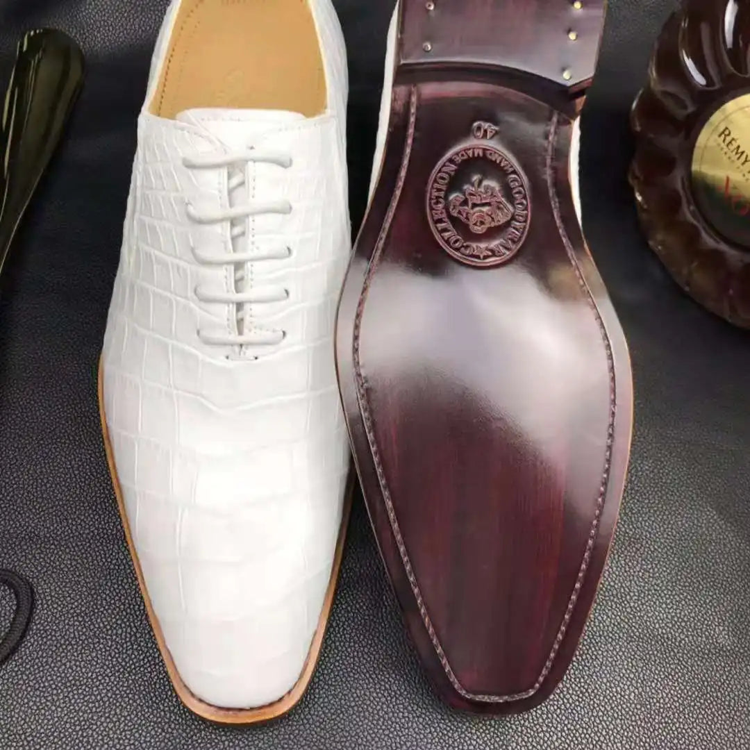 Goodyear Trendy Office Formal Shoes for Men Genuine Leather Crocodile White Wedding Shoes Alligator Luxury Men's Dress Shoes