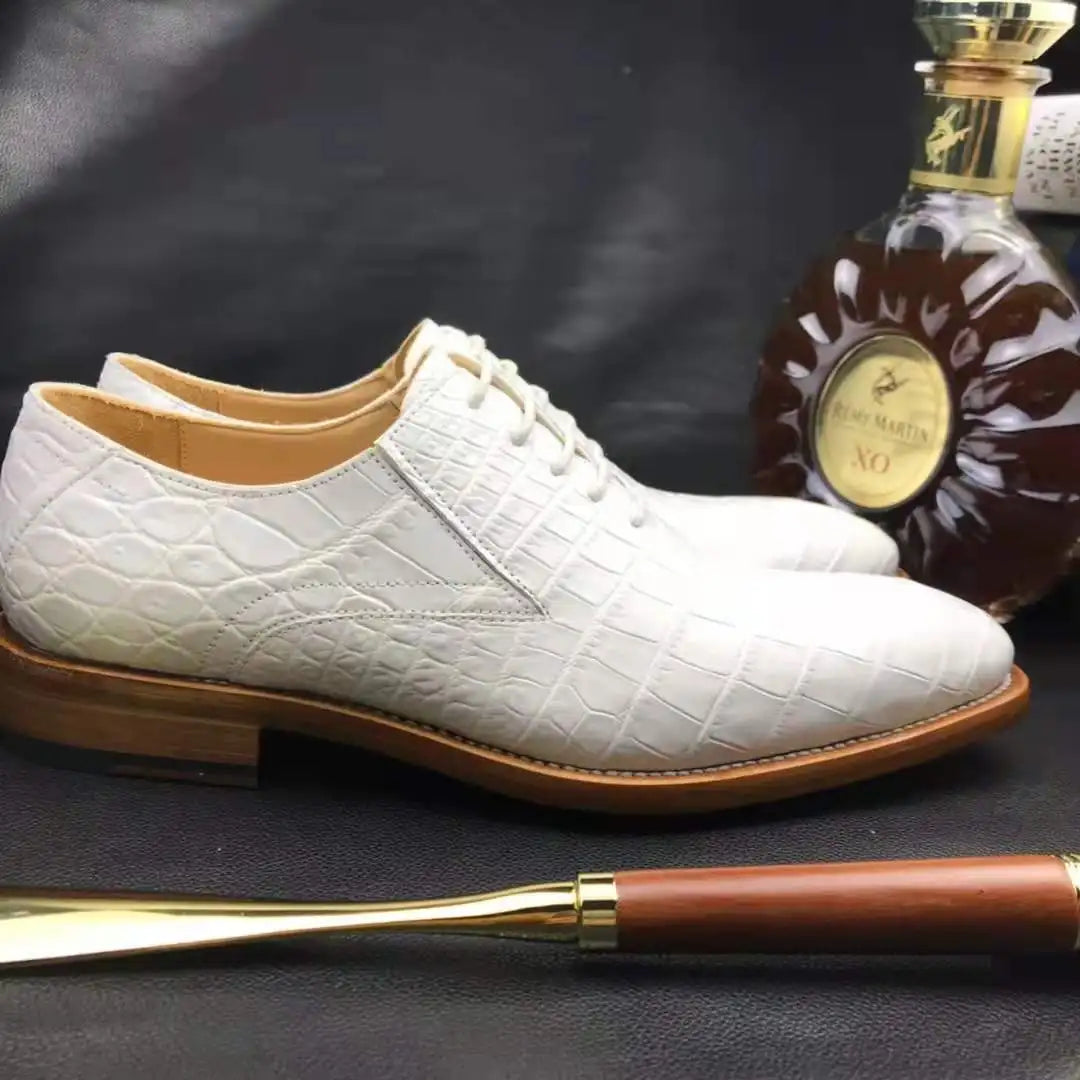 Goodyear Trendy Office Formal Shoes for Men Genuine Leather Crocodile White Wedding Shoes Alligator Luxury Men's Dress Shoes