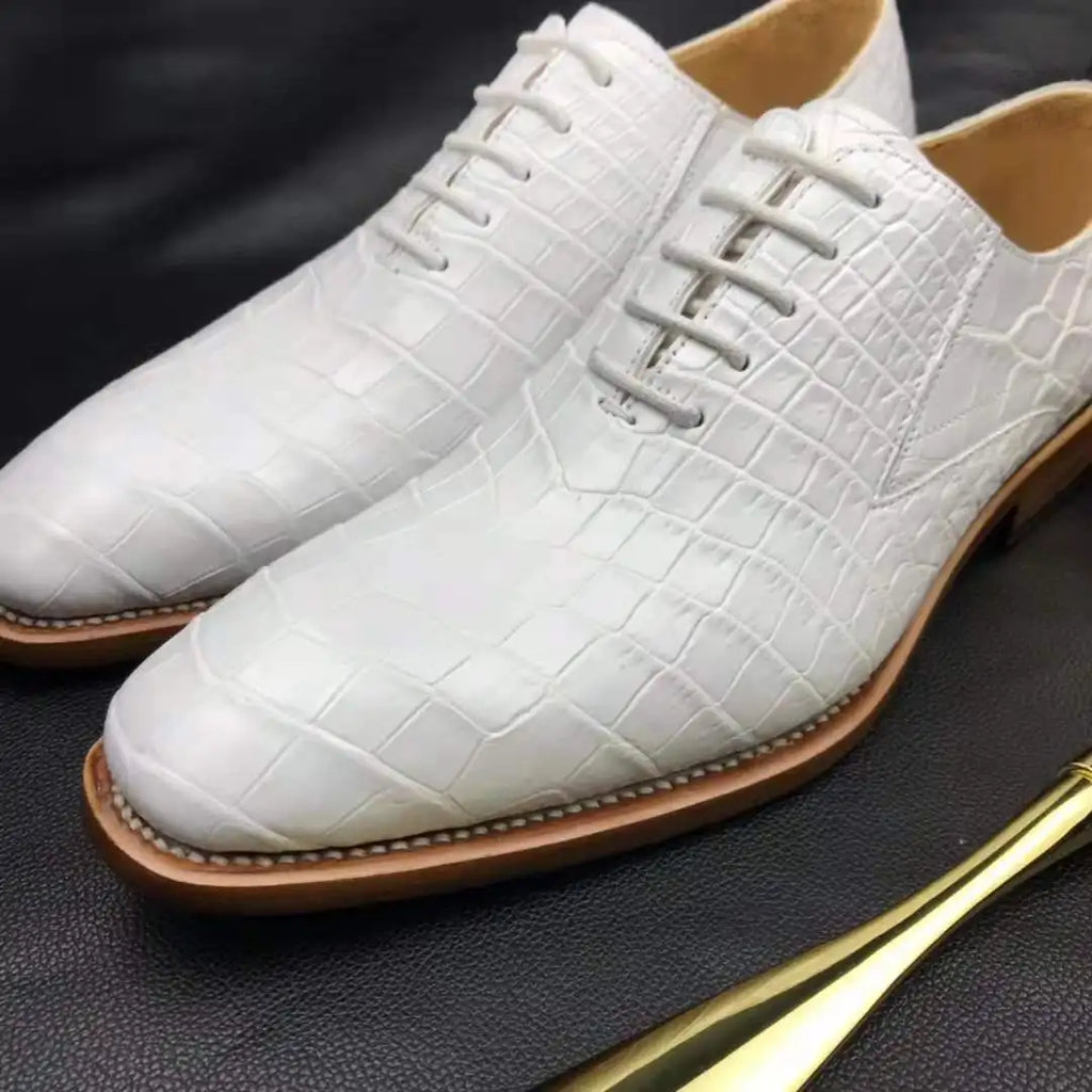 Goodyear Trendy Office Formal Shoes for Men Genuine Leather Crocodile White Wedding Shoes Alligator Luxury Men's Dress Shoes