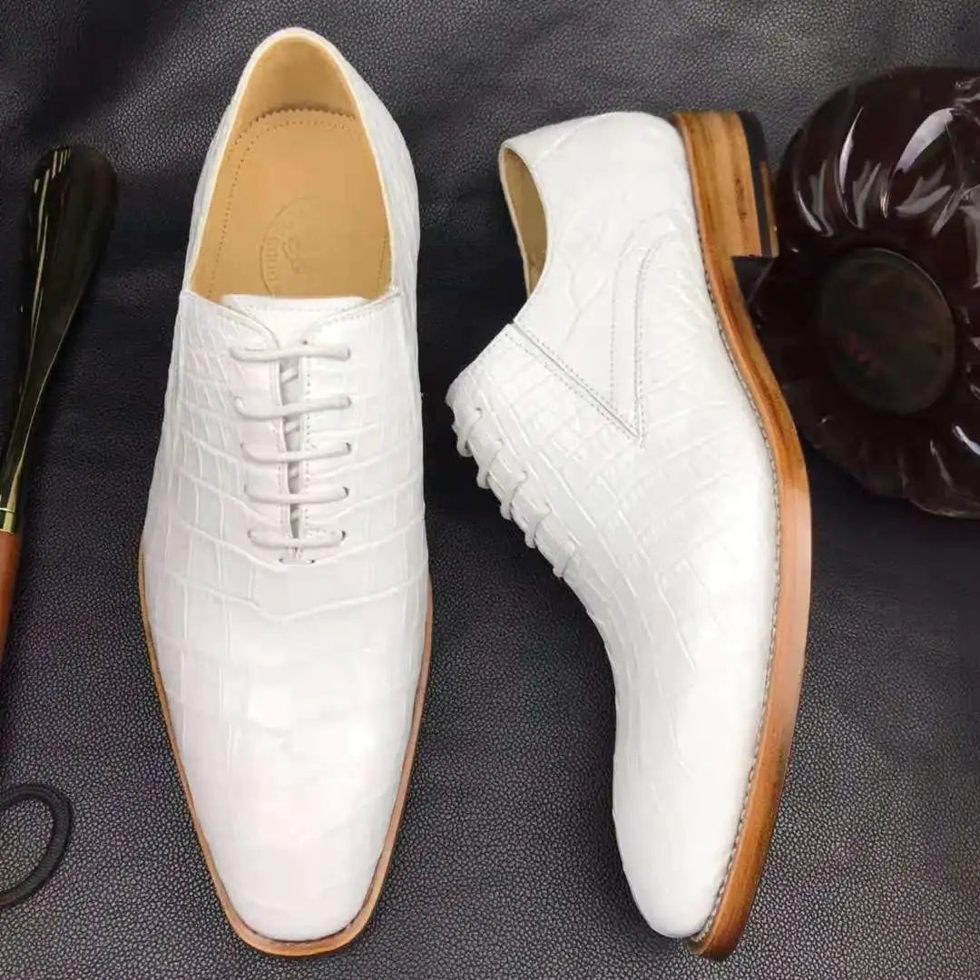 Goodyear Trendy Office Formal Shoes for Men Genuine Leather Crocodile White Wedding Shoes Alligator Luxury Men's Dress Shoes