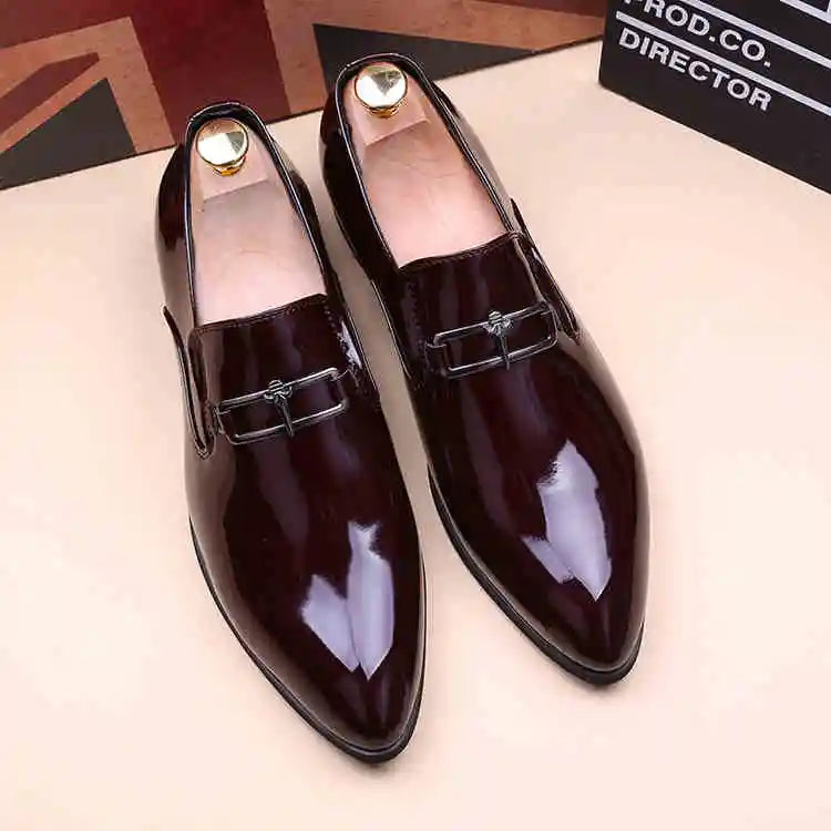 mens fashion wedding party dress patent leather shoes black red slip-on pointed toe shoe designer summer loafers trendy footwear