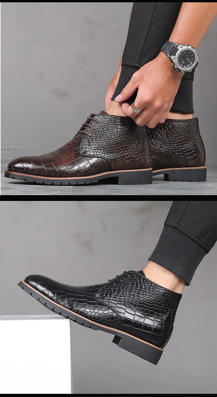 Fashion Men Boots Luxury Crocodile Pattern Men Ankle Boots Brand Designer Chelsea Boots High Quality Leather Men Motorcycle Boot