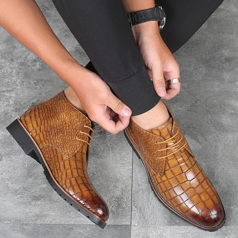 Fashion Men Boots Luxury Crocodile Pattern Men Ankle Boots Brand Designer Chelsea Boots High Quality Leather Men Motorcycle Boot