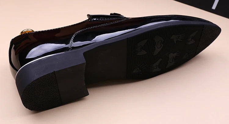 mens fashion wedding party dress patent leather shoes black red slip-on pointed toe shoe designer summer loafers trendy footwear