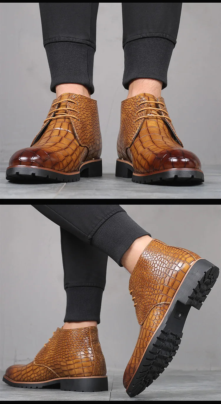 Fashion Men Boots Luxury Crocodile Pattern Men Ankle Boots Brand Designer Chelsea Boots High Quality Leather Men Motorcycle Boot