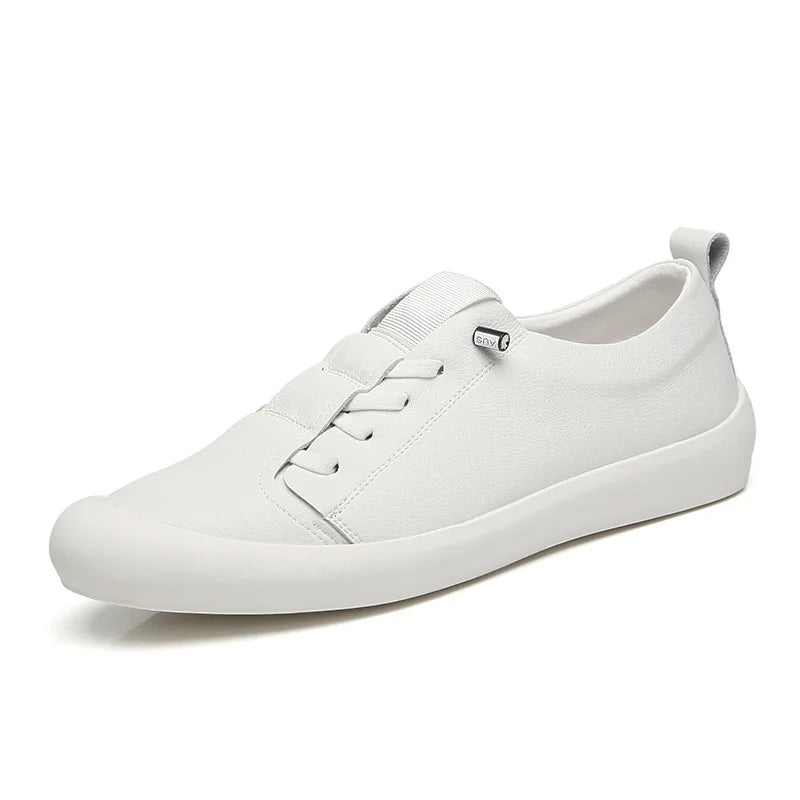 Men's Sneakers Leather White Shoes New Fashion Outdoor Running Shoes Male Casual Driving Shoe Flats Slip on Soft Sole Men Shoes