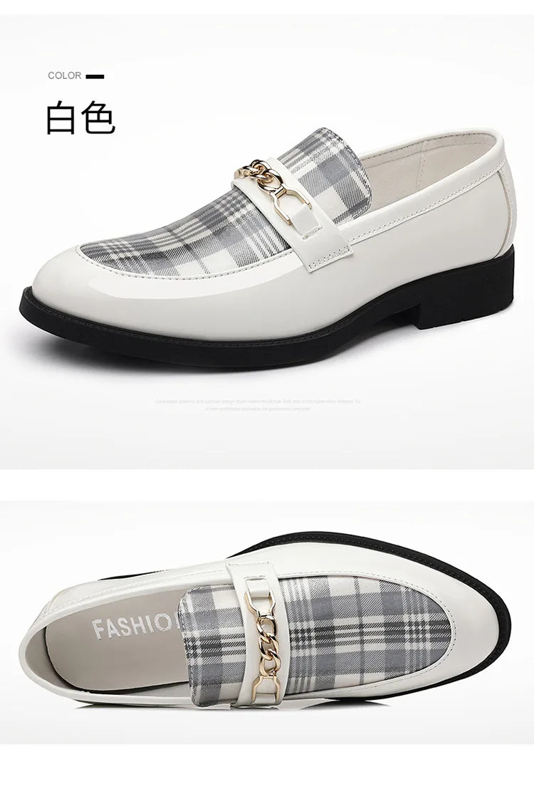 White Men's Dress Shoes Pointed Toe Oxfords Classic Business Men Leather Shoes Slip on Wedding Casual Shoes  Comfortable Loafers