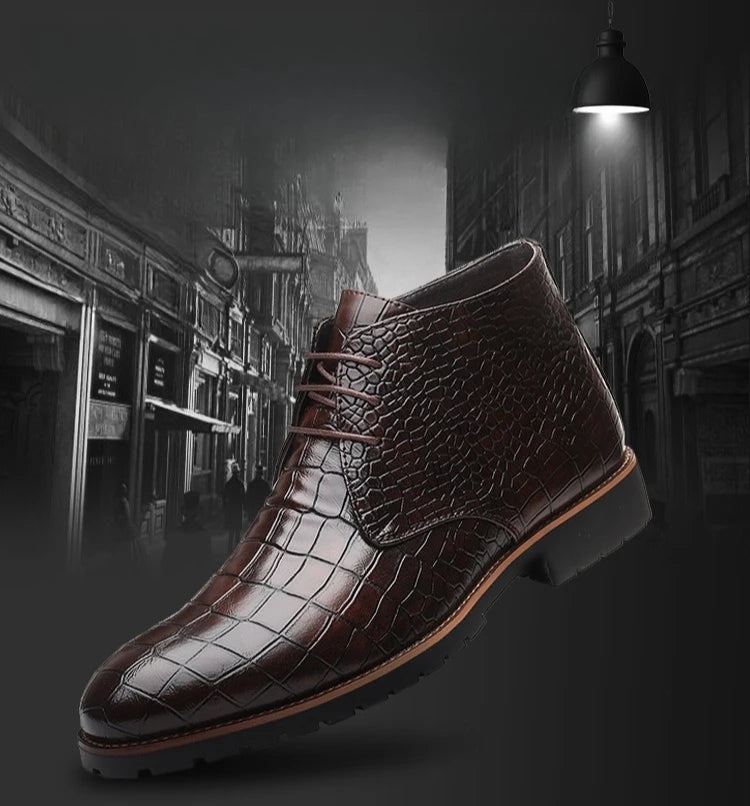 Fashion Men Boots Luxury Crocodile Pattern Men Ankle Boots Brand Designer Chelsea Boots High Quality Leather Men Motorcycle Boot