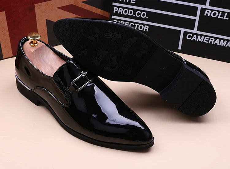 mens fashion wedding party dress patent leather shoes black red slip-on pointed toe shoe designer summer loafers trendy footwear