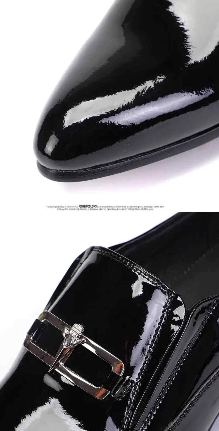 Men's pointy leather shoes, patent leather,  business suit, wedding, made of genuine leather, large size