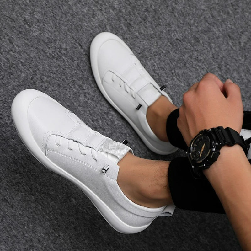 Men's Sneakers Leather White Shoes New Fashion Outdoor Running Shoes Male Casual Driving Shoe Flats Slip on Soft Sole Men Shoes