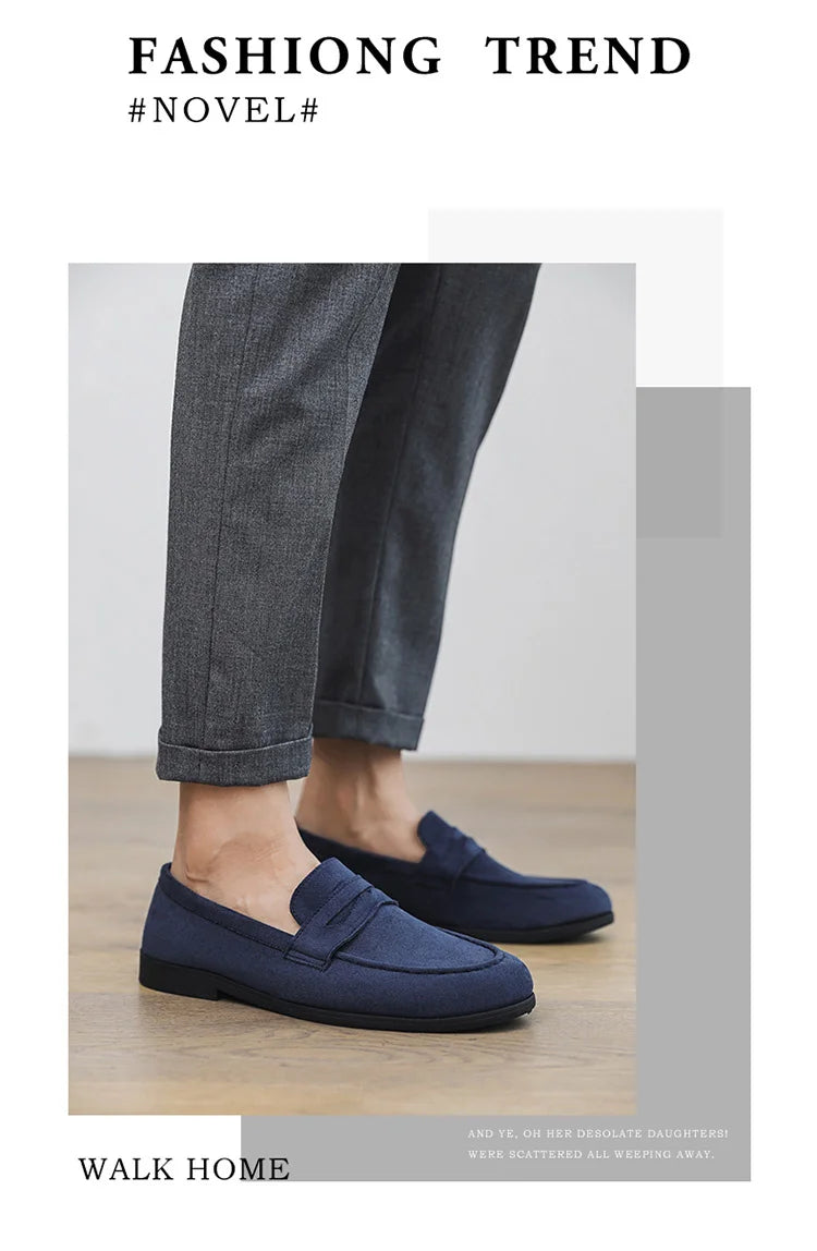 New Fashion Blue Men's Loafers Shoes Big Size 46 Suede Leather Shoes Men Slp-on Casual Shoes for Men Footwear mocassins hommes