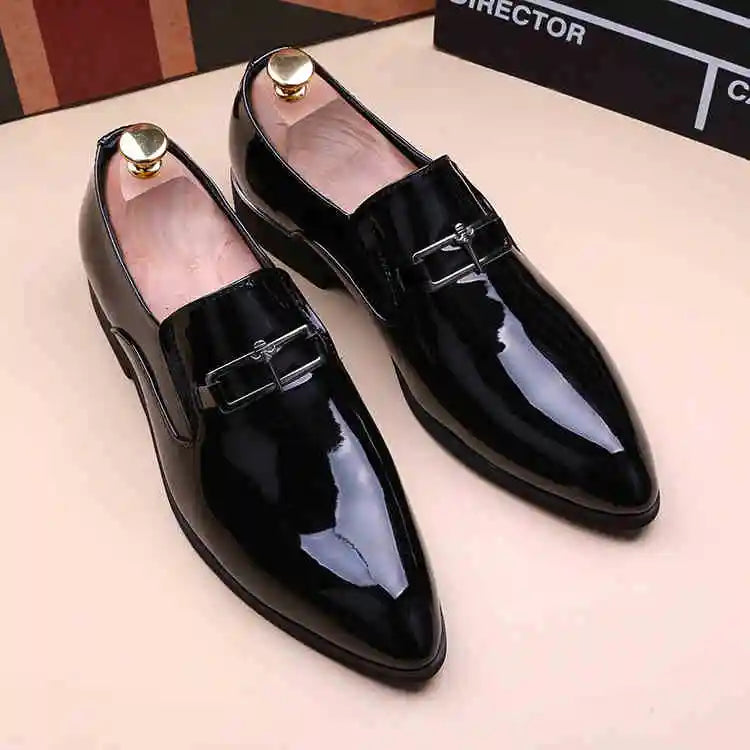 mens fashion wedding party dress patent leather shoes black red slip-on pointed toe shoe designer summer loafers trendy footwear
