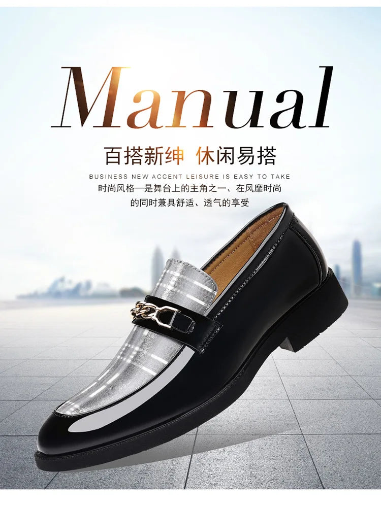 White Men's Dress Shoes Pointed Toe Oxfords Classic Business Men Leather Shoes Slip on Wedding Casual Shoes  Comfortable Loafers