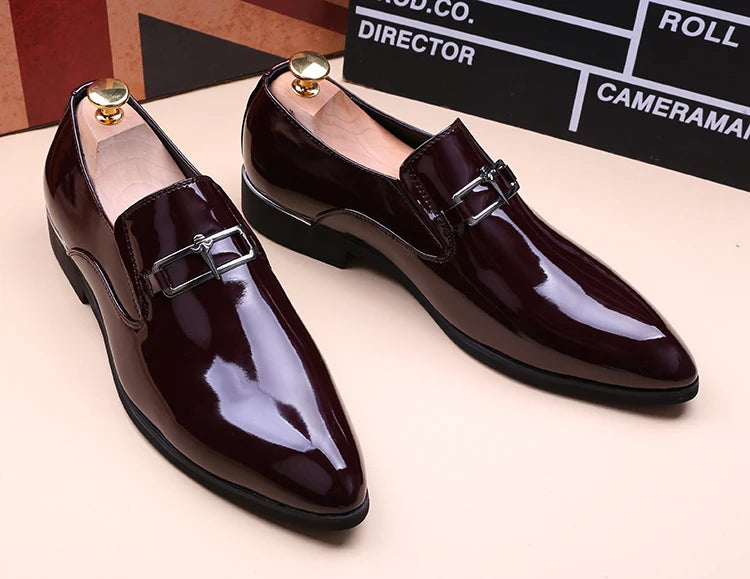 mens fashion wedding party dress patent leather shoes black red slip-on pointed toe shoe designer summer loafers trendy footwear