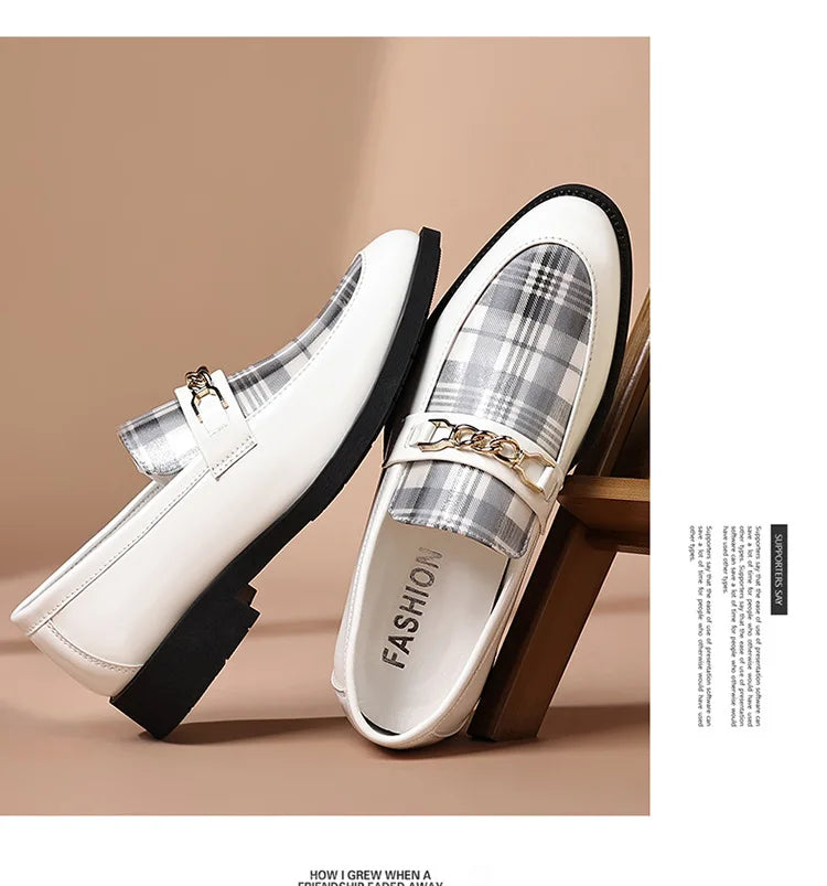 White Men's Dress Shoes Pointed Toe Oxfords Classic Business Men Leather Shoes Slip on Wedding Casual Shoes  Comfortable Loafers