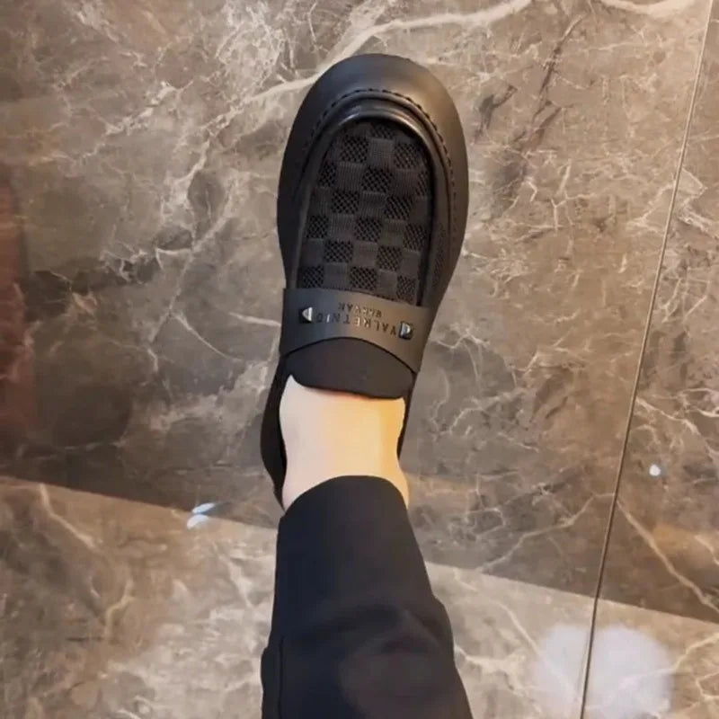 British Men Casual Lazy Shoes Business Slip On Bean Shoes Male Flat Shoes Platform Dress Man Leather Shoe Summer Autumn Loafers