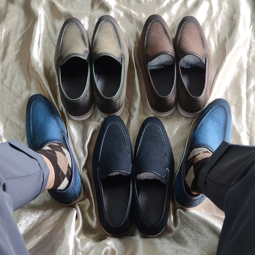 Designer Original Luxury Casual Slip-on Sneakers Daily Driving Loafers Shoes 4 Colors Leather Lined Denim Cloth Shoes  Men 2024