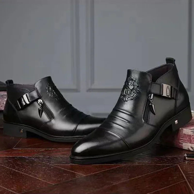 Men's Shoes Trendy Men Boots Luxury High Quality Leather Embossing Men's Boots Zip Male Leather Shoes Hard-Wearing Work Footwear