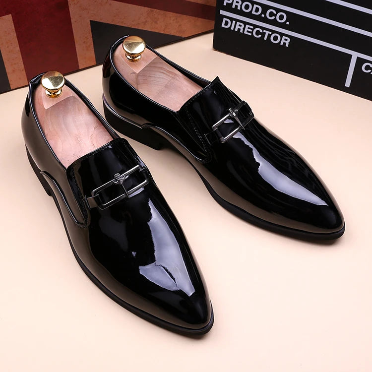 mens fashion wedding party dress patent leather shoes black red slip-on pointed toe shoe designer summer loafers trendy footwear