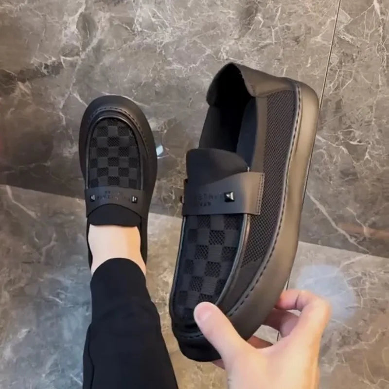 British Men Casual Lazy Shoes Business Slip On Bean Shoes Male Flat Shoes Platform Dress Man Leather Shoe Summer Autumn Loafers