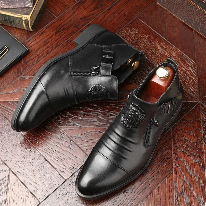 Men's Shoes Trendy Men Boots Luxury High Quality Leather Embossing Men's Boots Zip Male Leather Shoes Hard-Wearing Work Footwear