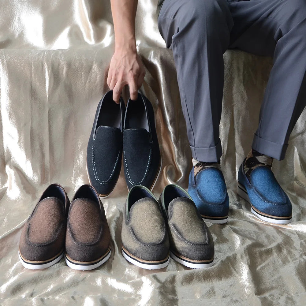 Designer Original Luxury Casual Slip-on Sneakers Daily Driving Loafers Shoes 4 Colors Leather Lined Denim Cloth Shoes  Men 2024