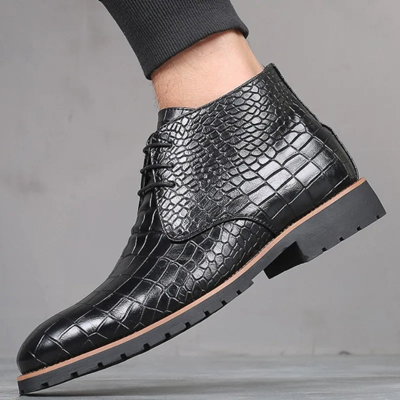 Fashion Men Boots Luxury Crocodile Pattern Men Ankle Boots Brand Designer Chelsea Boots High Quality Leather Men Motorcycle Boot