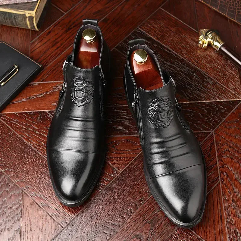 Men's Shoes Trendy Men Boots Luxury High Quality Leather Embossing Men's Boots Zip Male Leather Shoes Hard-Wearing Work Footwear