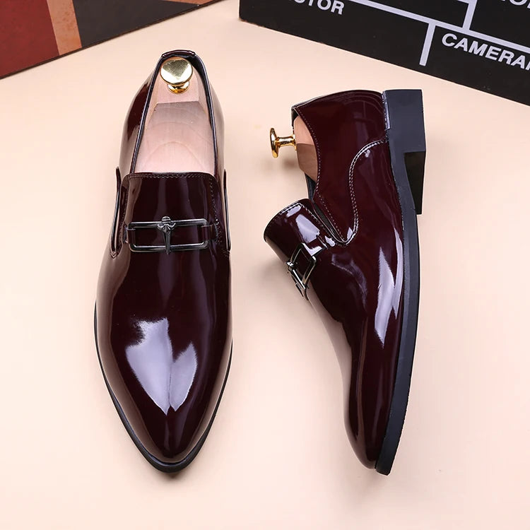 mens fashion wedding party dress patent leather shoes black red slip-on pointed toe shoe designer summer loafers trendy footwear
