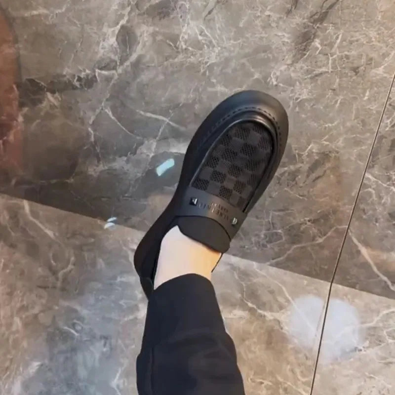 British Men Casual Lazy Shoes Business Slip On Bean Shoes Male Flat Shoes Platform Dress Man Leather Shoe Summer Autumn Loafers