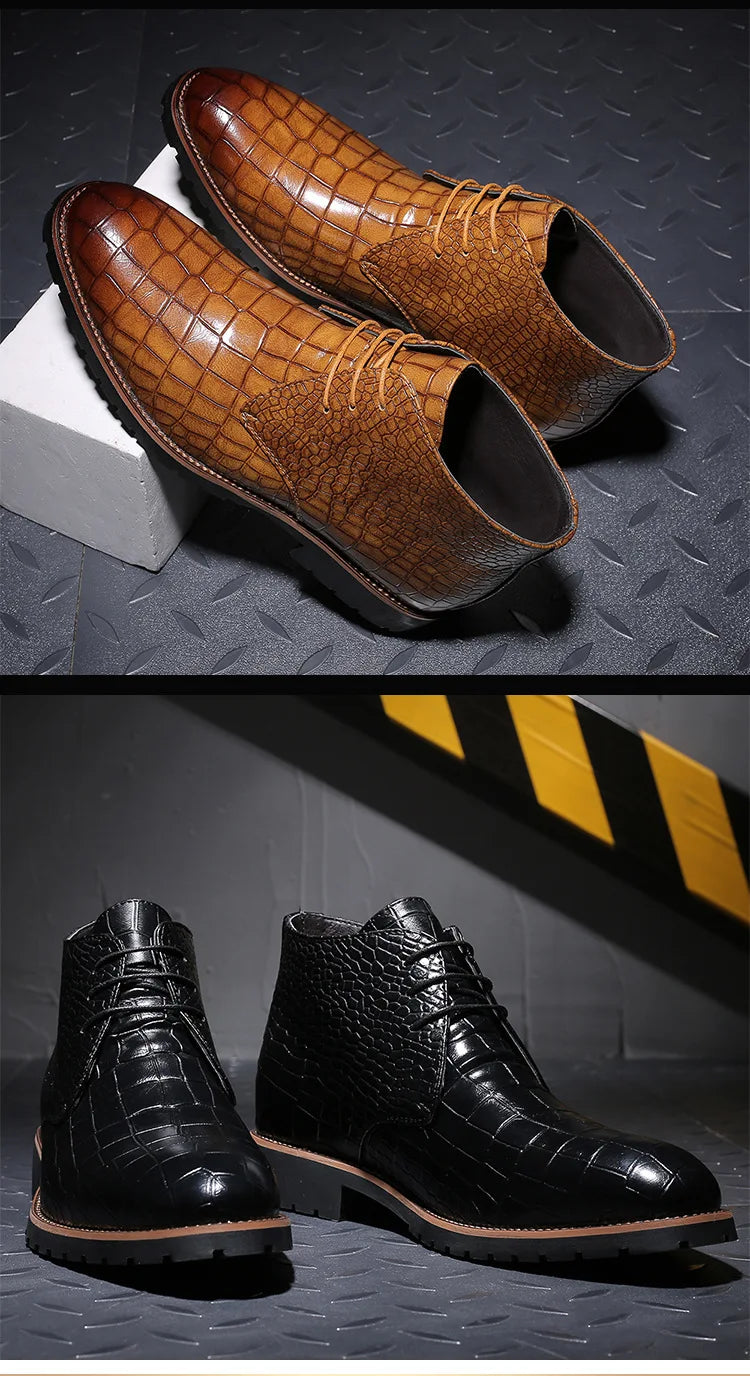 Fashion Men Boots Luxury Crocodile Pattern Men Ankle Boots Brand Designer Chelsea Boots High Quality Leather Men Motorcycle Boot