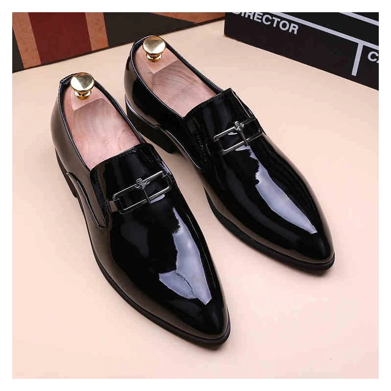 mens fashion wedding party dress patent leather shoes black red slip-on pointed toe shoe designer summer loafers trendy footwear