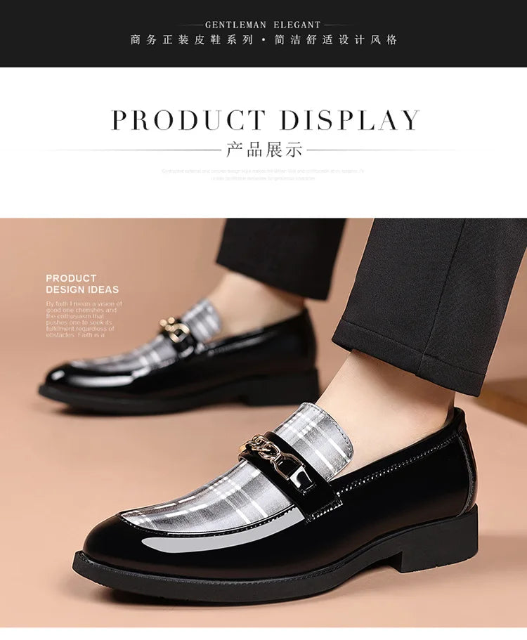 White Men's Dress Shoes Pointed Toe Oxfords Classic Business Men Leather Shoes Slip on Wedding Casual Shoes  Comfortable Loafers
