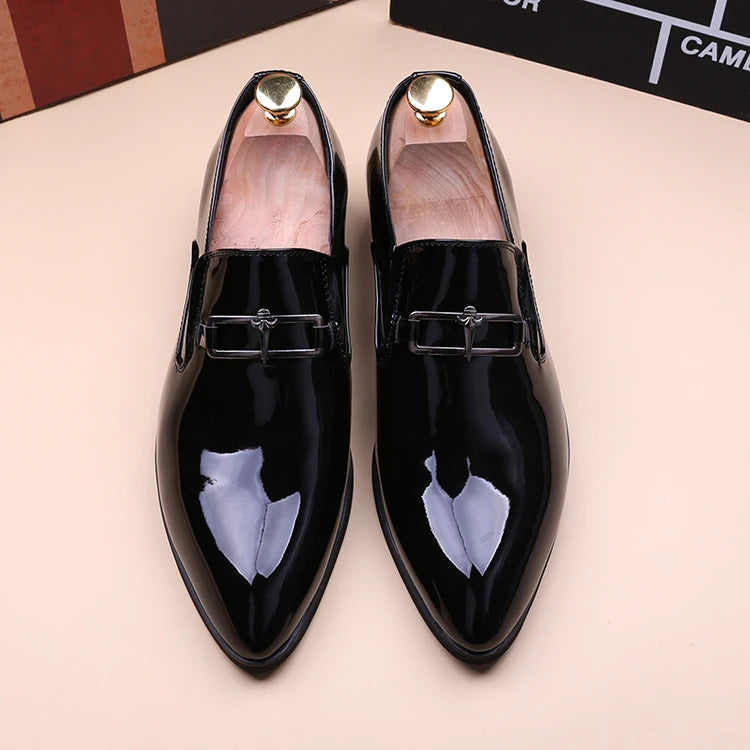 mens fashion wedding party dress patent leather shoes black red slip-on pointed toe shoe designer summer loafers trendy footwear