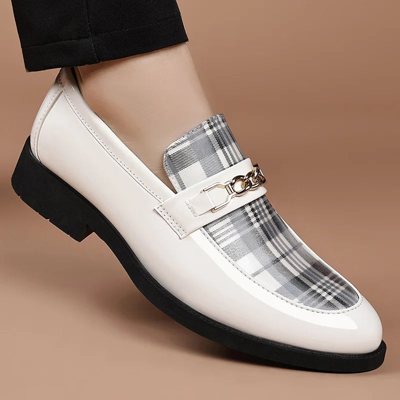 White Men's Dress Shoes Pointed Toe Oxfords Classic Business Men Leather Shoes Slip on Wedding Casual Shoes  Comfortable Loafers