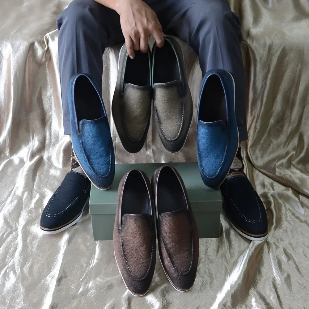 Designer Original Luxury Casual Slip-on Sneakers Daily Driving Loafers Shoes 4 Colors Leather Lined Denim Cloth Shoes  Men 2024