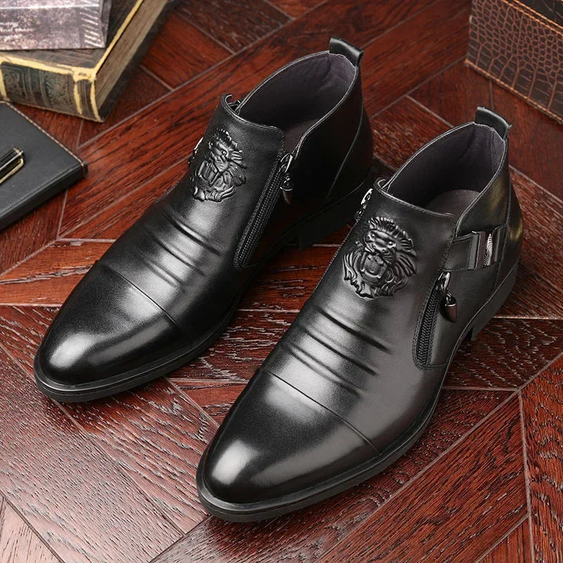 Men's Shoes Trendy Men Boots Luxury High Quality Leather Embossing Men's Boots Zip Male Leather Shoes Hard-Wearing Work Footwear