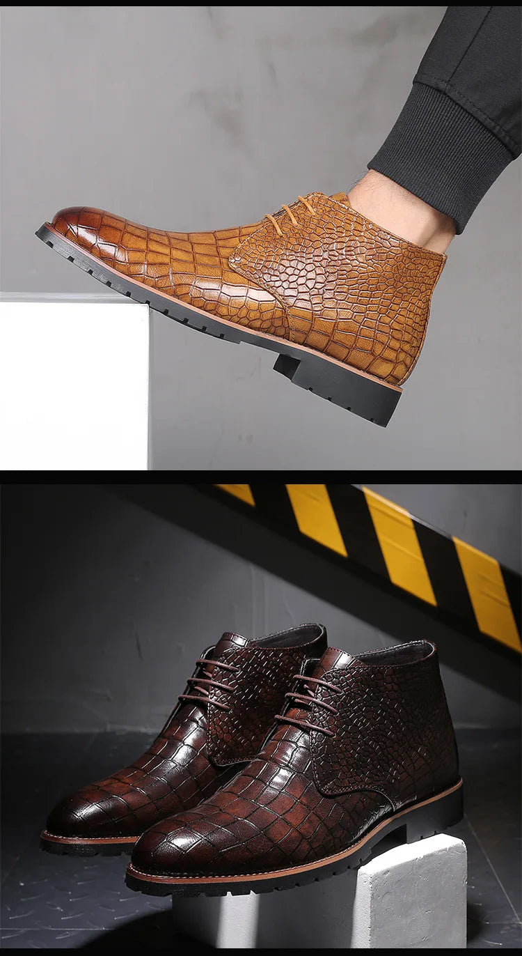 Fashion Men Boots Luxury Crocodile Pattern Men Ankle Boots Brand Designer Chelsea Boots High Quality Leather Men Motorcycle Boot