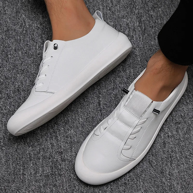 Men's Sneakers Leather White Shoes New Fashion Outdoor Running Shoes Male Casual Driving Shoe Flats Slip on Soft Sole Men Shoes