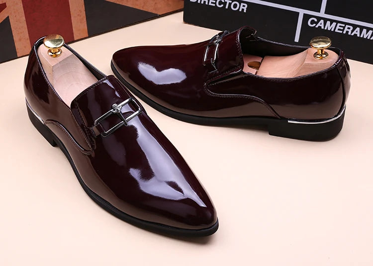mens fashion wedding party dress patent leather shoes black red slip-on pointed toe shoe designer summer loafers trendy footwear