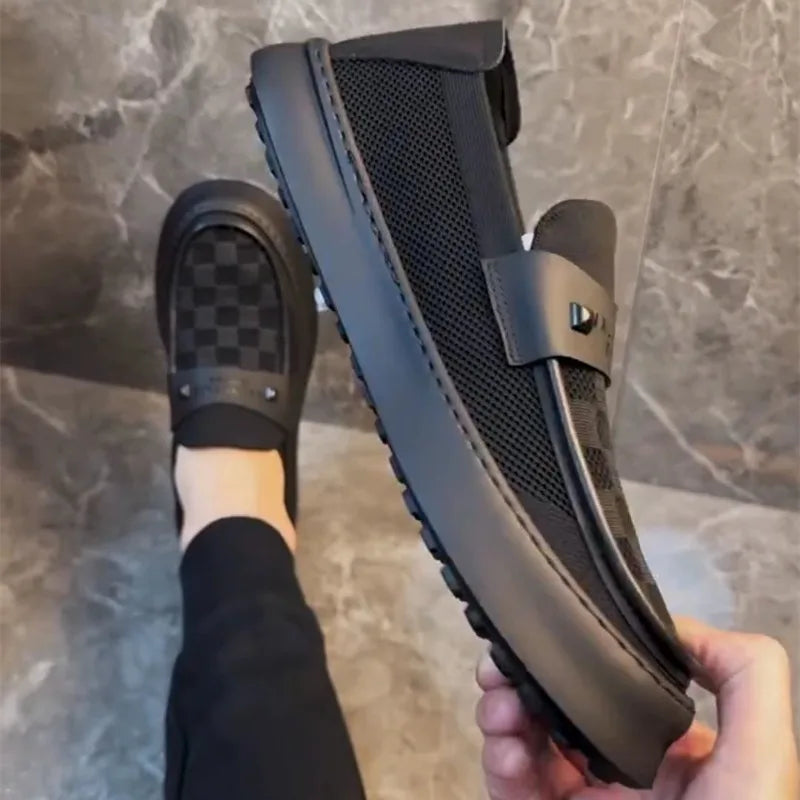 British Men Casual Lazy Shoes Business Slip On Bean Shoes Male Flat Shoes Platform Dress Man Leather Shoe Summer Autumn Loafers