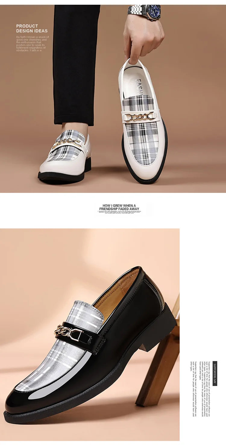 White Men's Dress Shoes Pointed Toe Oxfords Classic Business Men Leather Shoes Slip on Wedding Casual Shoes  Comfortable Loafers