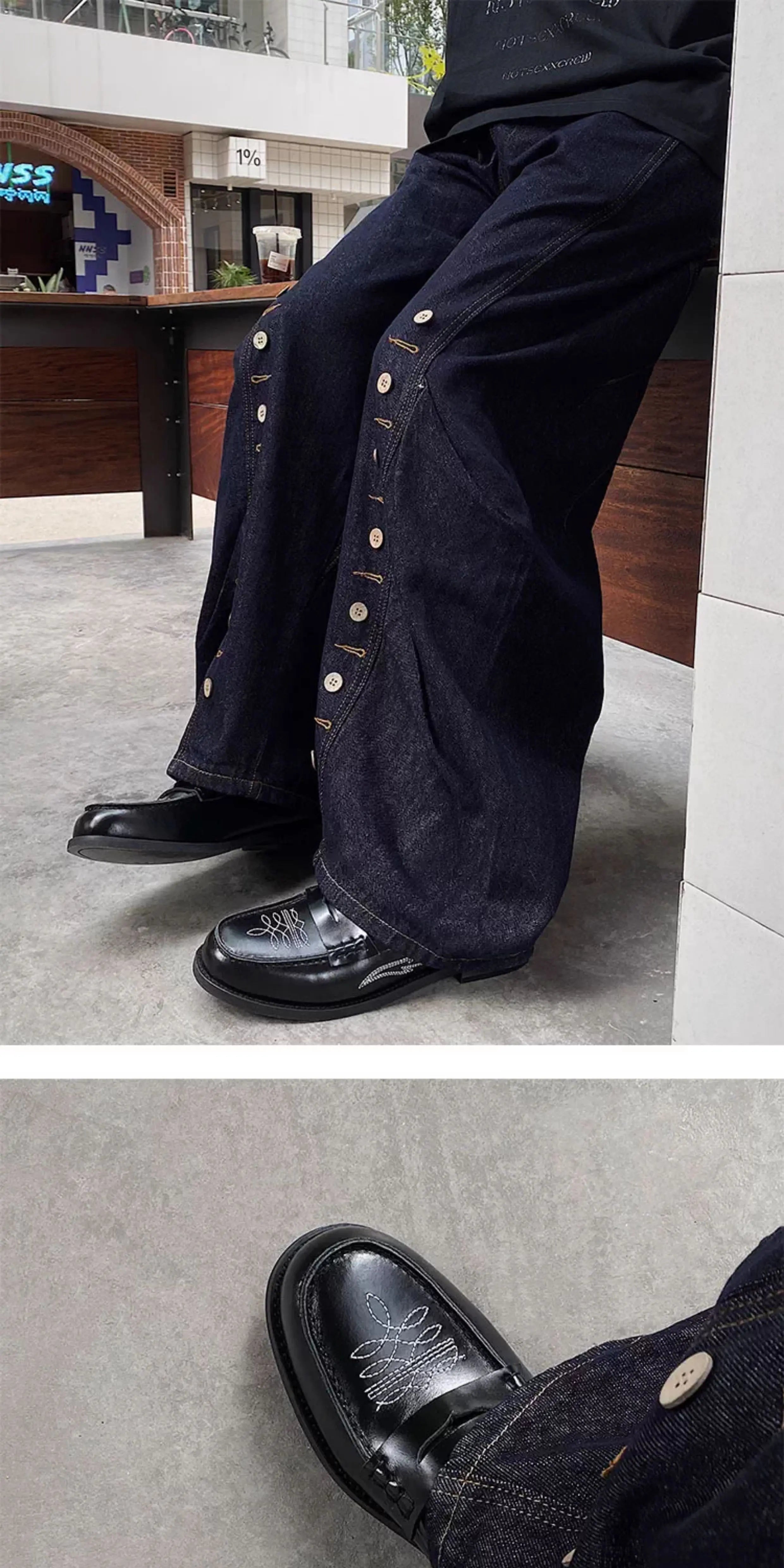 Loafers leather shoes for men Slip in Western style embroidery design for trendy dress shoes