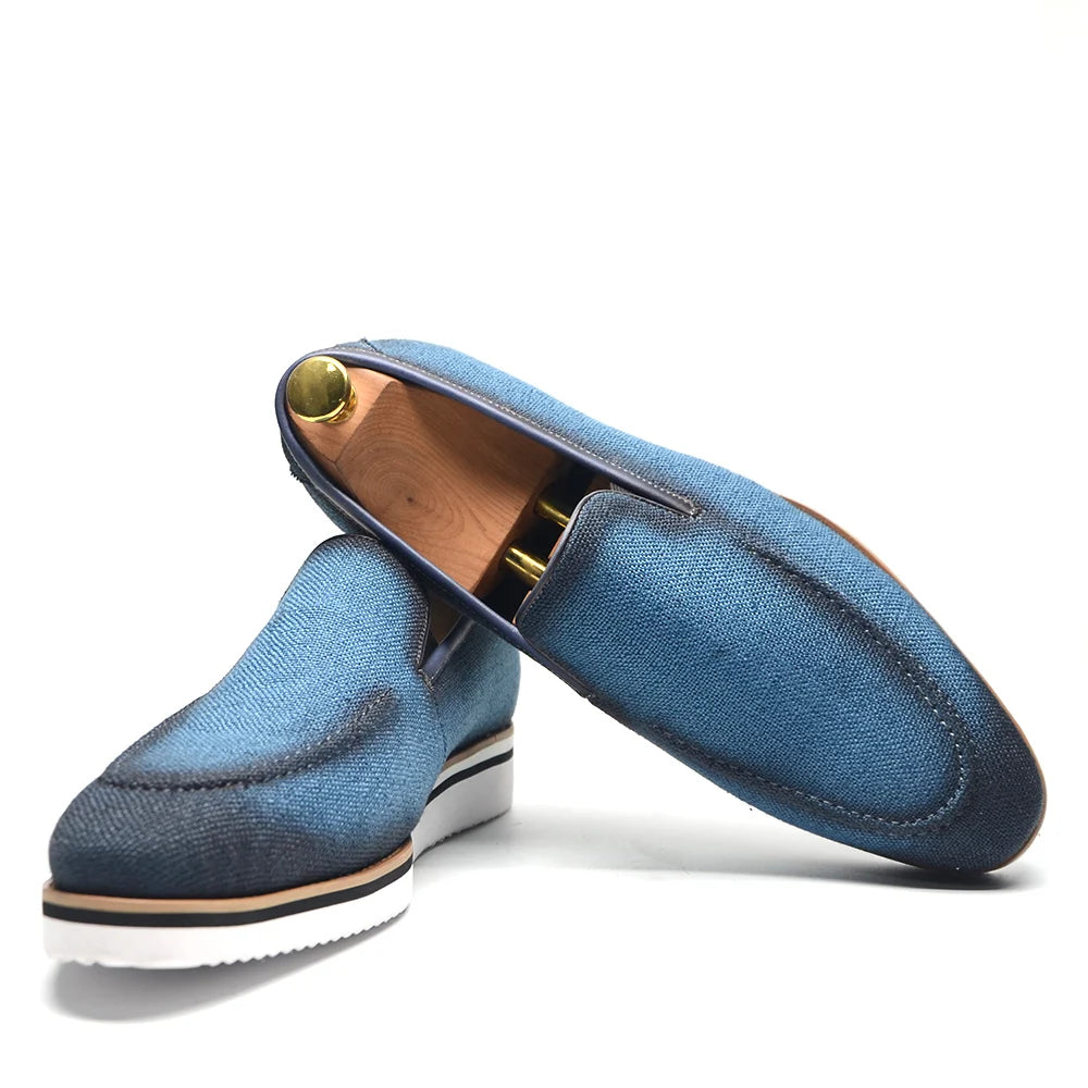 Designer Original Luxury Casual Slip-on Sneakers Daily Driving Loafers Shoes 4 Colors Leather Lined Denim Cloth Shoes  Men 2024