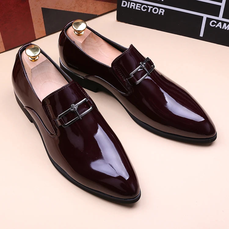mens fashion wedding party dress patent leather shoes black red slip-on pointed toe shoe designer summer loafers trendy footwear